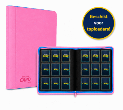 AGY Cards Toploader Verzamelmap met Ritssluiting – Geschikt voor Pokemon kaarten in toploader – 288 Kaarten – 9 Pocket – Binder – Roze met blauwe details – geschikt voor toploaders